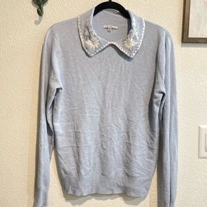 Vila Milano Elegant Light Blue Sweater with Embroidered Collar